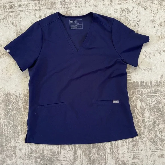 Figs Casma Three-Pocket Navy Blue V-Neck Scrub Top Sz Large - Picture 3 of 8